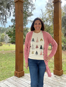 Open Knit Cardigan Pink