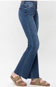 Mid Rise Harsh Contrast Wash & Cut Hem Bootcut