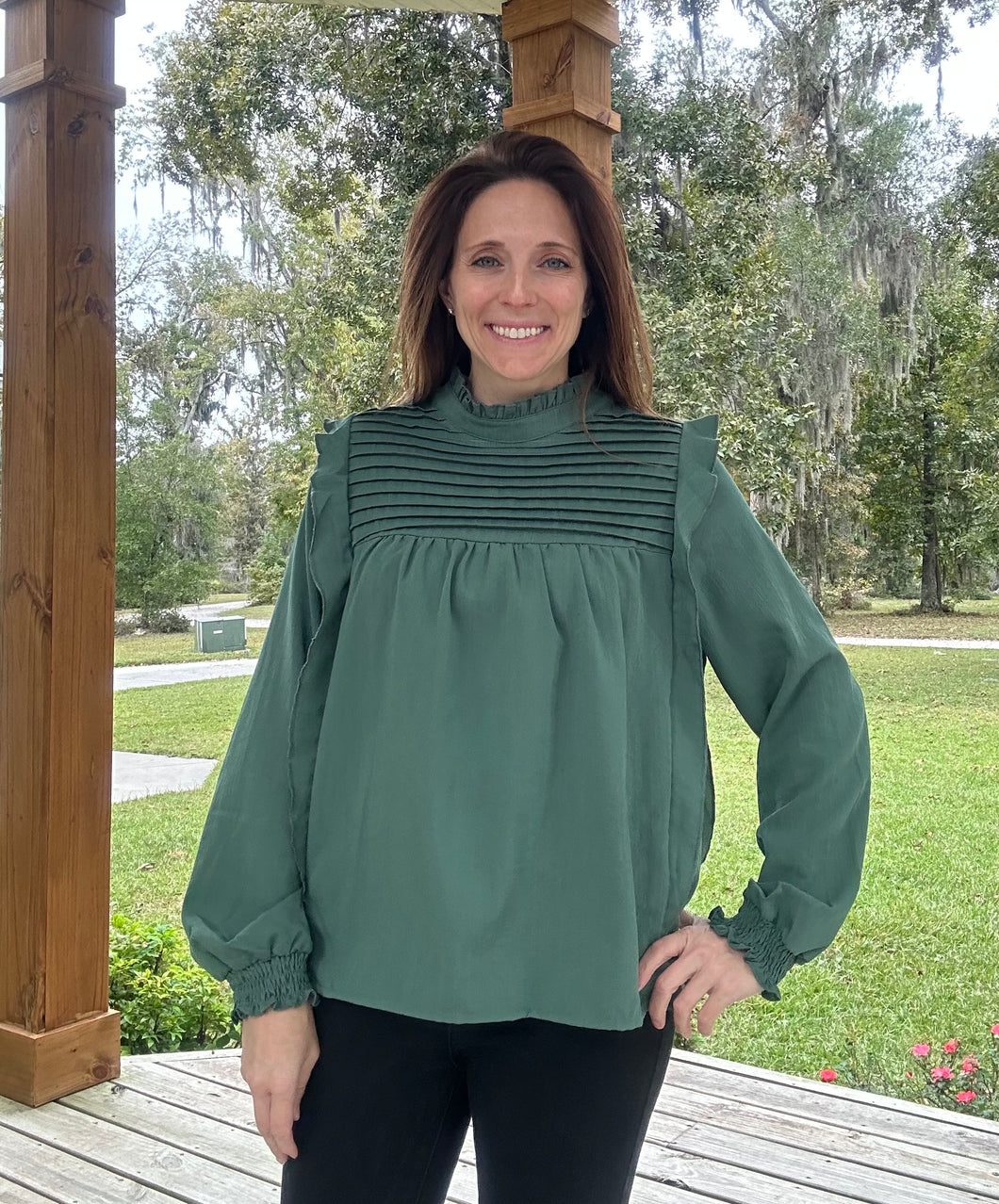 Green Ruffle Sleeve Top