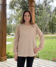 Load image into Gallery viewer, Lace Sleeve Waffle Knit Top
