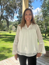 Load image into Gallery viewer, Eyelet/Lace Bell Sleeve Top
