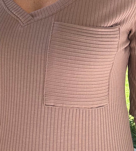 Mocha Ribbed Knit Top