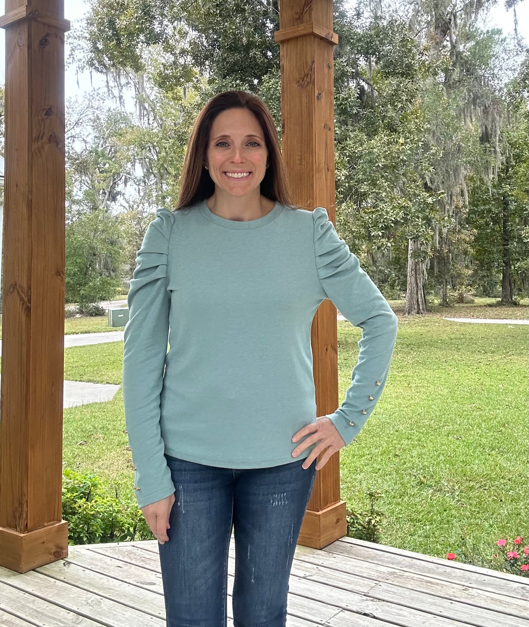 Sage Buttoned Sleeve Top