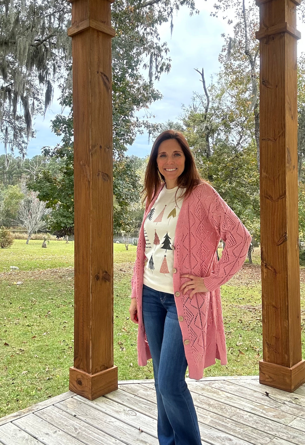 Open Knit Cardigan Pink