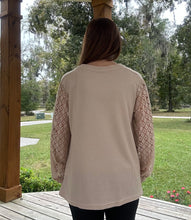 Load image into Gallery viewer, Lace Sleeve Waffle Knit Top
